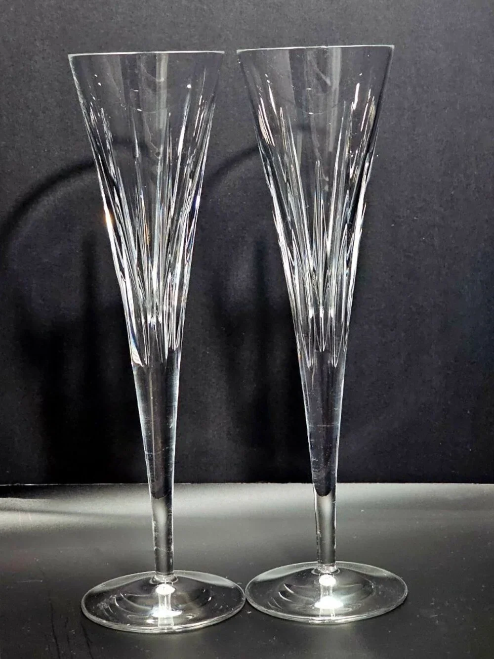2 Miller Rogaska Soho Crystal Champagne Flutes vintage MCM fleabite Toasting 11